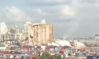 انهيار الجزء الشمالي من صوامع الحبوب بمرفأ بيروت